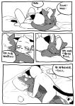  2021 anthro bed blush butt chinese_text comic cougar dialogue duo embrace felid feline furniture genitals hajime_tanaka_(odd_taxi) hi_res hug kemono male male/male mammal mephitid milkytiger1145 monochrome odd_taxi on_bed penis shun_imai_(odd_taxi) skunk text whiskers 