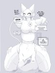  anthro big_breasts bodily_fluids breasts clothing deltarune dominant dominant_female duo english_text female genital_fluids genitals hi_res imminent_sex machine monochrome pussy pussy_juice sketchyprotogen smile solo tasque_manager text torn_clothing undertale_(series) video_games 