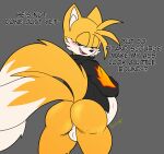  after_vore anthro balls belly big_belly blush bottomless butt canid canine clothed clothing dialogue digestion digestion_noises duo english_text fangs fox foxynoms genitals hi_res looking_back male mammal miles_prower oral_vore same_size_vore sega solo_focus sonic_the_hedgehog_(series) text vore 