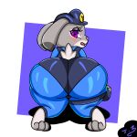  1:1 absurd_res anthro big_butt biped blush butt clothed clothing curvy_figure disney female fur grey_body grey_fur headgear headwear hi_res huge_butt judy_hopps juki_zu lagomorph leporid looking_back mammal open_mouth police police_uniform purple_eyes rabbit simple_background solo thick_thighs tight_clothing uniform voluptuous wide_hips zootopia 