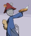  2014 anthro biped clothed clothing dot_eyes gamba_no_bouken gamba_no_bouken_(series) grey_body hat headgear headwear mammal mouse murid murine rodent s_meso shijin simple_background solo 