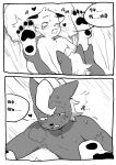  &lt;3 2021 anthro black_pawpads blush chinese_text comic cougar dialogue duo felid feline hajime_tanaka_(odd_taxi) hi_res kemono male male/male mammal mephitid milkytiger1145 monochrome odd_taxi open_mouth pawpads pillow sex shun_imai_(odd_taxi) skunk text whiskers 