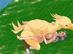 artist_request bestiality black_hair blush breasts chocobo final_fantasy final_fantasy_vii grass happy_sex large_breasts long_hair lying missionary nude red_eyes sex tifa_lockhart 