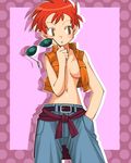  amada blush breasts brown_eyes medium_breasts no_bra nozomi_(pokemon) open_clothes open_shirt pokemon pokemon_(anime) pokemon_dp_(anime) shirt sideboob solo sunglasses vest 