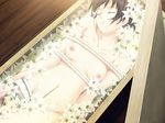  amputee black_hair box breasts brown_hair closed_eyes dutch_angle flower horror_(theme) in_box in_container kara_no_shoujo kouzuki_kazuna medium_breasts nipples nude scar short_hair solo stitches sugina_miki 