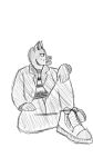  aggressive_retsuko anthro grumpy haida hi_res hyaenid male mammal monochrome sanrio sitting solo 