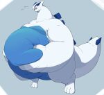  absurd_res anthro belly blue_belly blue_body feral hi_res holding_belly legendary_pok&eacute;mon lugia male morbidly_obese nintendo obese overweight pok&eacute;mon pok&eacute;mon_(species) simple_background solo video_games white_body zephy_03 