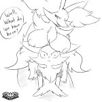 anthro anthro_on_anthro blush braixen breasts claws delphox dialogue duo fangs female fur hi_res knightmoonlight98 male male/female monochrome nintendo nipples open_mouth open_smile pok&eacute;mon pok&eacute;mon_(species) sketch smile speech_bubble teeth video_games 