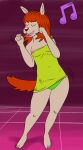  anthro canid canine canis clothing dancing domestic_dog dress female fritz_the_cat green_clothing green_panties green_underwear hair hi_res mammal mini_dress nipple_outline nipple_slip panties red_hair solo strapless_clothing strapless_dress teot unaware underwear upskirt 