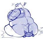  ! 2021 anthro badger badgerclops belly big_butt blush butt cartoon_network domestic_cat duo felid feline felis hi_res male mammal mao_mao:_heroes_of_pure_heart mustelid musteline obese obese_male overweight overweight_male sheriff_mao_mao_mao simple_background sitting trashtoonz white_background 