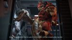  16:9 3d_(artwork) 4_balls 4k absurd_res alien anal balls blue_penis bodily_fluids cheap-wazoo cum cum_while_penetrated digital_media_(artwork) duo english_text erection garrus_vakarian genital_fluids genitals hi_res krogan male male/male mass_effect multi_balls multi_genitalia penetration penis red_eyes sex text turian urdnot_wrex video_games visor widescreen 