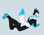  5:4 anthro bean black_body black_claws black_fur black_hair blue_body blue_eyes blue_fur blue_markings butt canid canine canis claws dakimakura_pose fur hair kowine male mammal markings multicolored_hair paws smile solo tail_tuft tuft unknown_artist white_body white_fur wolf 