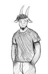  2021 anthro awkward bovid caprine facial_hair goat lonely male mammal monochrome solo 