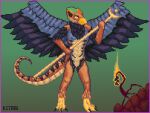  anthro avian beverage clawed_feet clawed_toes claws cockatrice coffee digital_media_(artwork) european_mythology feathered_wings feathers hi_res horn hybrid ketrai_(artist) magic male mythological_avian mythology nude pixel_(artwork) rock scalie shaded solo staff wings 