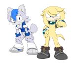  canid canine canis clothing domestic_dog duo durg_(artist) echidna fan_character footwear gesture mammal monotreme original_characters pointing sega shiba_inu shoes sonic_the_hedgehog_(series) spitz 