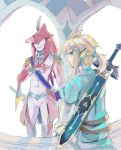  2020 breath_of_the_wild duo featureless_crotch hi_res humanoid kiritampononnon link looking_at_another looking_at_partner looking_at_viewer looking_back looking_back_at_viewer male master_sword melee_weapon nintendo prince_sidon scabbard standing sword the_legend_of_zelda video_games weapon 