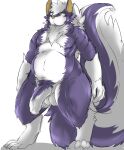  2017 anthro biped digitigrade fluffy fluffy_tail fur genitals hi_res long_tail male mammal mephitid nintendo overweight overweight_male penis pok&eacute;mon pok&eacute;mon_(species) sakamata simple_background skuntank solo standing thick_tail video_games 