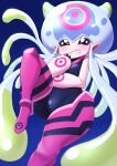  absurd_res bandai_namco black_eyes clothing cnidarian digimon digimon_(species) digimon_ghost_game female glistening glistening_clothing hase_popopo hi_res humanoid humanoid_pointy_ears jellyfish jellymon marine markings medusozoan pink_body pseudo_hair skinsuit sky smug solo tentacle_hair tentacles tight_clothing wide_hips 