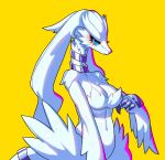  anthro blue_eyes blue_sclera breasts collarbone drunk_oak female fur hi_res legendary_pok&eacute;mon looking_at_viewer navel nintendo pok&eacute;mon pok&eacute;mon_(species) reshiram simple_background solo video_games white_body white_fur 