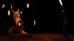  16:9 3d_(artwork) anthro canid canine canis claws digital_media_(artwork) female fox fur hair impreza lamp light_ring looking_at_viewer mammal nude pink_hair plaid simple_background sitting solo tan_body tan_fur tridognait tripod widescreen 