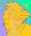  &lt;3 &lt;3_eyes alphys anthro bust_portrait eyewear female glasses gradient_background head_spines lighting_bolt lizard looking_back megalogrowmon overbite portrait reptile scales scalie sharp_teeth side_view simple_background smile solo spines teeth undertale_(series) yellow_body yellow_eyes yellow_scales yellow_spines 