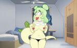  anthro blush clothing dinosaur female goodbye_volcano_high hi_res looking_at_viewer marcodile navel pasties reptile scalie snoot_game_(fan_game) solo stella_(gvh) underwear undressing video_games visual_novel 