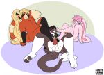 ailurid anthro atticus_mura bdsm bondage bound chastity_cage chastity_device collar conditional_dnp dragon fur genitals group hair hands_behind_back lagomorph leporid long_hair lustylamb male male/male mammal orgasm_denial paws paws_on_face penis pink_body pink_fur rabbit red_panda ridged_penis 