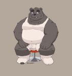  2021 anthro belly black_nose clothed clothing cute_fangs eddga_go footwear hi_res hugo_(jumperbear) kemono male mammal overweight overweight_male shirt simple_background sitting socks solo tank_top topwear underwear ursid 
