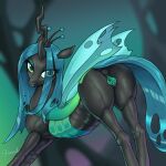  1:1 2021 anus arareroll arthropod butt changeling digital_media_(artwork) eyelashes female feral friendship_is_magic genitals green_eyes hasbro hi_res horn looking_at_viewer my_little_pony pussy queen_chrysalis_(mlp) smile solo wings 