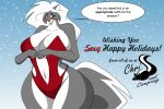  3:2 anthro breasts cjshadorunner clothing dialogue english_text female hi_res kelsey_sienna mammal mephitid one-piece_swimsuit skunk snow solo swimwear text 