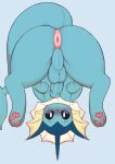  2020 3_toes absurd_res anus backsack balls big_anus big_butt blue_background blue_balls blue_body blue_penis blue_perineum blush butt butt_focus cute_expression cute_eyes edit eeveelution feet feral foreskin genitals girly glans hi_res humanoid_genitalia humanoid_penis legs_up long_tail looking_at_viewer lying male nervous nintendo non-mammal_balls nude on_back pawpads paws penis perineum pink_anus pink_glans pok&eacute;mon pok&eacute;mon_(species) presenting presenting_anus presenting_hindquarters puffy_anus pururing simple_background solo spread_legs spreading thick_thighs toes upside_down vaporeon video_games 