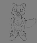  2021 animated anthro arctic_fox bikini breasts canid canine chest_tuft clothed clothing disney female fox fur grey_background greyscale hand_on_leg hand_on_thigh kneeling looking_at_viewer mammal midriff monochrome navel short_playtime simple_background skye_(zootopia) smile solo swimwear tail_motion tailwag tggeko tuft zootopia 