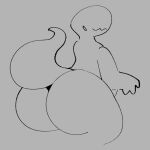  1:1 ambiguous_gender anthro big_butt butt butt_focus dinosaur dinosaur_(google_chrome) google google_chrome greyscale looking_at_viewer looking_back monochrome reptile scalie solo squishy_(artist) 