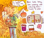  &lt;3 2021 anthro apple_(fruit) backpack book bottomwear brown_body cellphone clothing detailed_background english_text humanoid_hands male mammal mouse murid murine outside pants phone plant rodent smartphone solo sweater text thiingamajiig topwear tree 