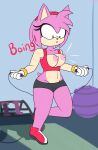  absurd_res amy_rose anthro boing bottomwear bouncing_breasts bra breasts clothed clothing eulipotyphlan exercise exercise_ball exercise_clothing exposed_breasts female hedgehog hi_res hotpants jakel009 jump_rope jumping mammal navel nipples sega shocked shorts solo sonic_the_hedgehog_(series) sports_bra surprised_expression underwear wardrobe_malfunction workout 