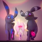  1:1 3_males blush covered_eyes digital_media_(artwork) eeveelution embarrassed erection feral flaros_overfield_(artist) genitals group imminent_sex looming male mammal nintendo nude penis pok&eacute;mon pok&eacute;mon_(species) simple_background size_difference smile smug sylveon umbreon video_games 