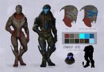  alien animal_genitalia armor blue_eyes bodypaint camo detis face_paint genital_slit genitals glowing glowing_armor glowing_eyes hand_on_hip headgear helmet male mass_effect model_sheet muscular muscular_male narqwibqwib nude shemagh slit solo standing turian video_games 