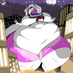  1:1 absurd_res anthro belly big_belly building city cjshadorunner clothing female hi_res hyper hyper_belly macro mammal mephitid moon night overweight skunk solo stay_puft 