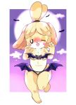  &lt;3 :3 absurd_res animal_crossing anthro bat_wings big_breasts bikini blush breasts canid canine canis chiropteran clothing costume domestic_dog female fushiana_ai hi_res isabelle_(animal_crossing) looking_at_viewer mammal membrane_(anatomy) membranous_wings moon nintendo one_eye_closed open_mouth open_smile sky smile solo swimwear video_games wings wink 