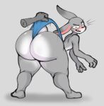  2021 4_fingers absurd_res anthro big_butt blush butt butt_focus clothed clothing disembodied_hand disney female fingers fur grey_body grey_fur hi_res huge_butt judy_hopps lagomorph leporid looking_back mammal open_mouth panties pink_nose rabbit reddrago simple_background thick_thighs topless underwear wedgie wide_hips zootopia 