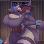  1:1 anthro anthrofied big_breasts breasts cleavage clothed clothing elizabeth_(megustalikey) expand-blurples female hair hat headgear headwear hi_res huge_breasts milotic nintendo pok&eacute;mon pok&eacute;mon_(species) pok&eacute;morph red_hair solo thick_thighs video_games witch_hat 