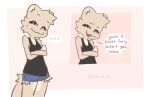  ... anthro bottomwear clothed clothing crossed_arms cutoffs daisy_dukes denim denim_clothing dialogue domestic_ferret english_text female hi_res hotpants looking_at_viewer mammal multiple_scenes mustela mustelid musteline rolo_stuff shorts smug solo talking_to_viewer text true_musteline 