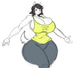  2018 absurd_res anthro big_breasts black_hair breast_squish breasts canid canine canis cleavage cleavage_overflow clothed clothing curvy_figure digital_media_(artwork) domestic_dog eyes_closed female fingers fur hair hi_res hourglass_figure huge_breasts maggie_applebee mammal shirt short_hair side_boob simple_background solo squish standing superix tank_top thick_thighs topwear voluptuous white_background white_body white_fur wide_hips 