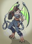  3_toes anthro bottomwear clothed clothing denim denim_clothing dragon eyewear feet glasses hi_res jeans male mechanical_dragon metroid nintendo open_mouth pants scarf simple_background solo sweater toes topless topwear trips_the_ridley video_games wings 