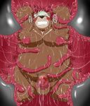  2021 anthro aosano_tenpura balls belly blush censored erection genitals goro_(live-a-hero) hi_res kemono lifewonders live-a-hero male mammal moobs mosaic_censorship overweight overweight_male penis solo tentacles tentacles_everywhere tentacles_on_male ursid video_games 