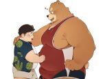  &lt;3 2021 anthro belly blush bottomwear brown_body brown_fur bulge clothing duo fur hi_res human human_on_anthro humanoid_hands interspecies kemono male male/male mammal moobs nipples overweight overweight_male quanjiang shirt shorts simple_background topwear ursid white_background wrestling_singlet young 