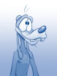  anthro black_eyes black_nose blue_background canid canine canis disney domestic_dog floppy_ears goofy_(disney) happy hi_res male mammal shirtless shirtless_male simple_background smile solo standing weaselgrease white_background 