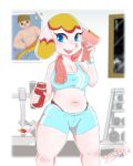  4:5 animal_crossing anthro bodily_fluids bottomwear bra camel_toe clothing elephant elephantid female hi_res looking_at_viewer male mammal margie_(animal_crossing) muscular muscular_male nintendo open_mouth open_smile poster proboscidean shorts smile smoothpen solo sports_bra sweat thong underwear video_games villager_(animal_crossing) 