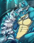  absurd_res anthro bulge canid canine canis chain chained clothing collar collar_pull couple_toying dominant dominant_male dragon dungeon duo fur hi_res jockstrap male male/male mammal midnight_blue muscular muscular_anthro muscular_male slave submissive submissive_male underwear wolf 