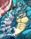  absurd_res anthro bodily_fluids canid canine canis chain chained clothing collar collar_pull couple_toying cum cum_inside cum_on_penis dominant dominant_male dragon dungeon duo ejaculation erection fur genital_fluids genitals hi_res knot knot_fucking knotting male male/male mammal midnight_blue muscular muscular_anthro muscular_male penetration penis slave slit slit_penetration submissive submissive_male wolf 